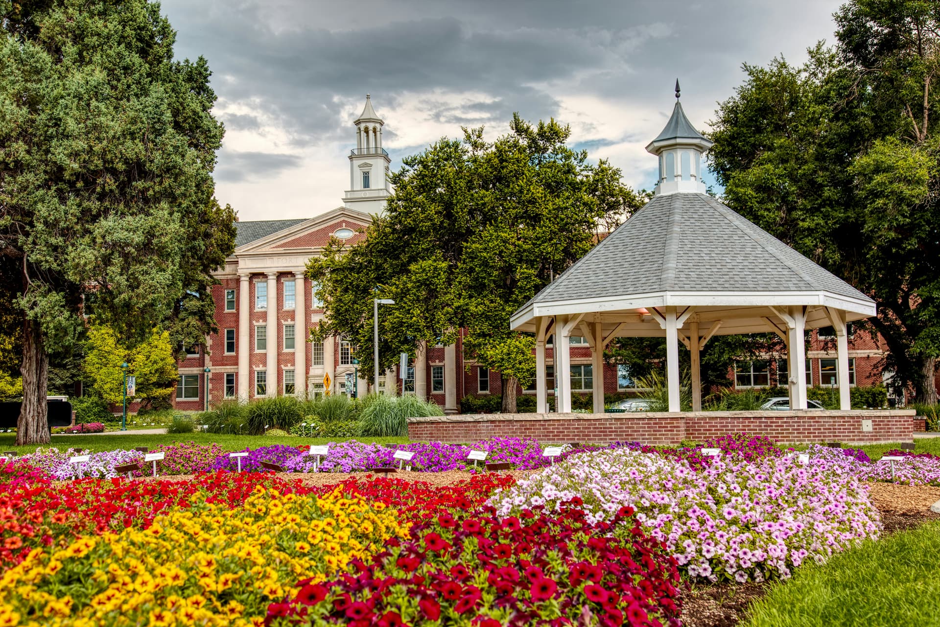 Colorado State University flower trial gardens and gazebo in Fort Collins